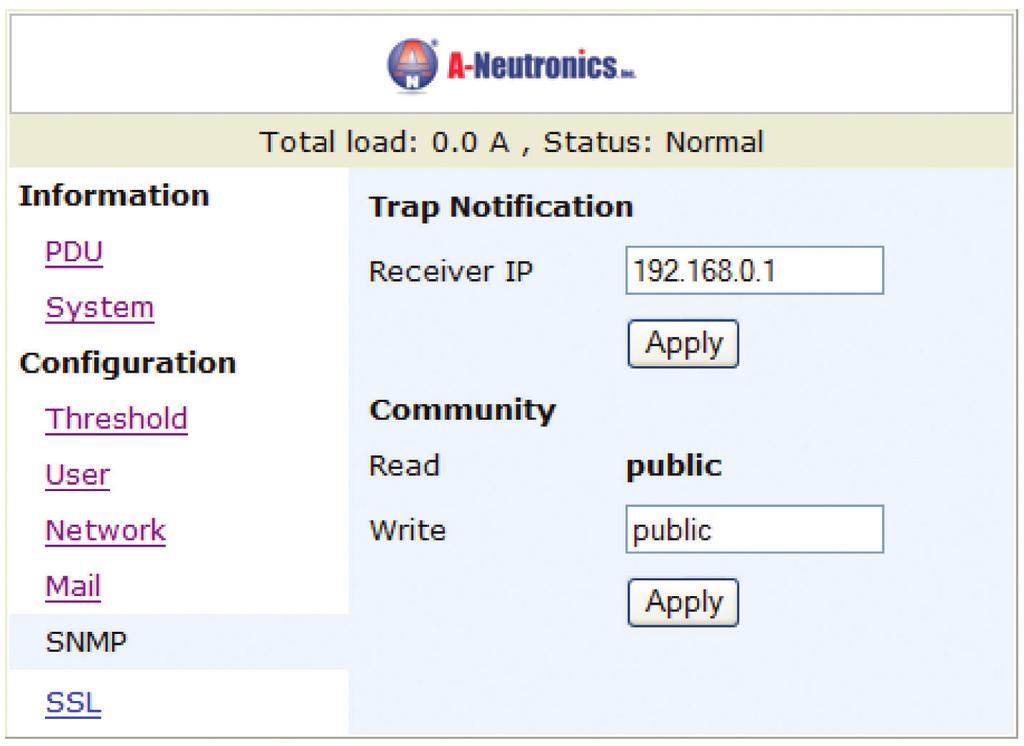 Default Write Community is public and can be modified by the user. CONFIGURATION: SSL Enable SSL for web communication.