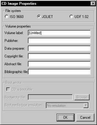 To save a data disc image script file: Click the CD Image Properties button on the toolbar.