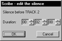 Inserting, Editing And Removing Silence When assembling an audio CD disc image the SCRIBE EC application does not insert silences (gaps) between tracks.