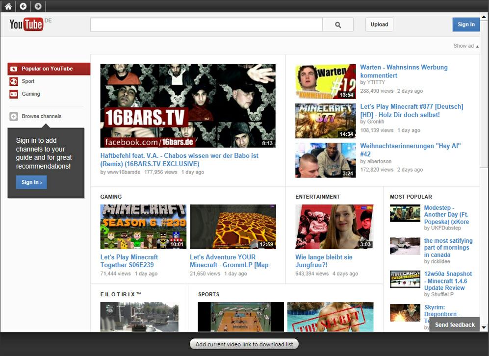 Instructions 53 Click to enlarge/ shrink. As you can see, YouTube is displayed as you know it from your own web browser.