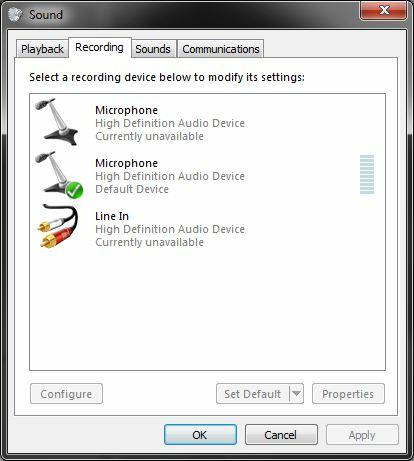 56 Now you can see your default recording device. It is the one with the green check and it is called 'Default Device'. Remember the name.