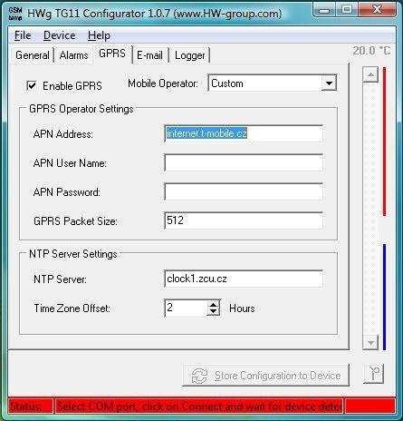 GPRS parameters Enable GPRS GSM Operator Keep default value 512, if GPRS is not working ask your operator for details. Choose one the given operator profiles. Contains APN, SMTP settings etc.