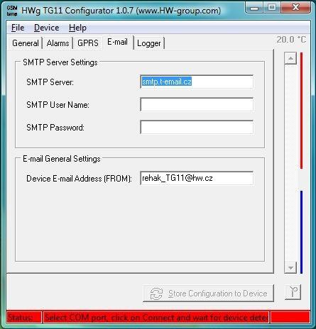 E-mail parameters GSM Operator Sender email address (FROM). Fill the SMTP parameters for sending email.