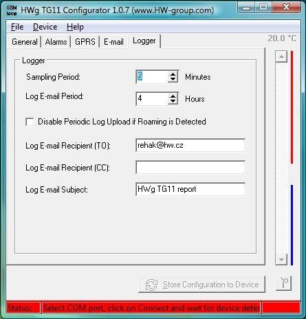 Logger parameters How often is current value saved to the logfile. Disable periodic sending of the logfile when device is out of the domestic network.