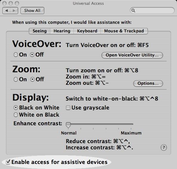 Legal Select the checkbox next to Enable access for assistive devices within the Universal Access Pane If you launch XcreenKey Verti without enabling access for assistive