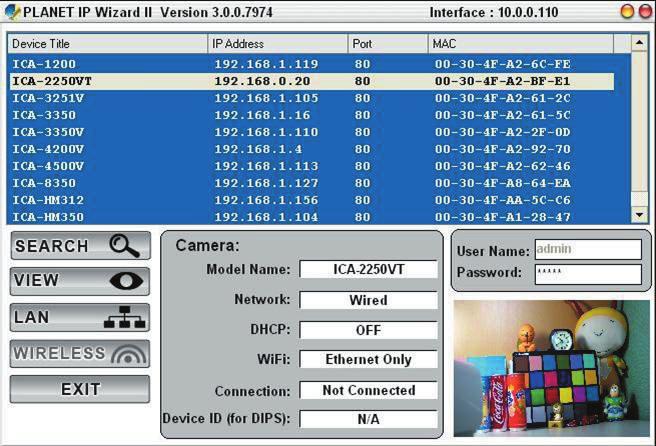 View function: If PLANET IPWizard II finds network devices, View button will be available.