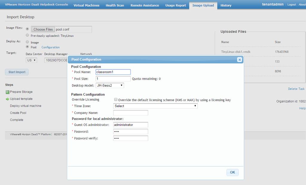 Horizon Air Helpdesk Console (BETA) 3.10.2.2 Upload the File After the template is exported, by default it appears in the export directory of the hvexport tool.