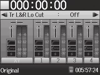 Overdubbing WAV format only H6 Handy Recorder You can add recordings to an already recorded project. 1. Press. 2. Use to select PROJECT MENU, 5. Turn to adjust the input level.