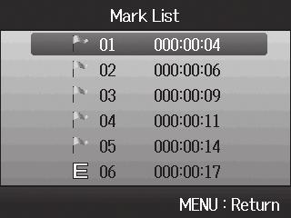 Checking track marks A list of marks in the recorded project can be shown. 1. Press. 2. Use to select PROJECT MENU, 3.