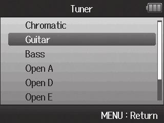 Using the tuner Tools Using the tuner The input signal can be used to tune an instrument. 1. Press. 2. Use to select TOOL, 4.