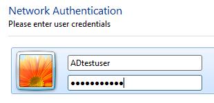 10 Select and connect to the pre-defined SSID "ADTest". Enter user credentials for authentication.