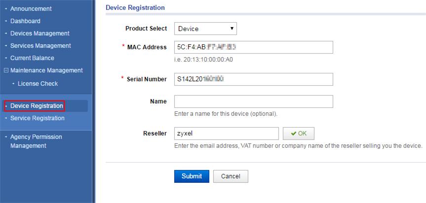 2 After log in the registration portal, click the Device Registration to
