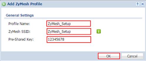 2.3.1 Configure ZyMesh Profile 1 Both root AP and repeater AP need to use the same ZyMesh profile to set up connection.