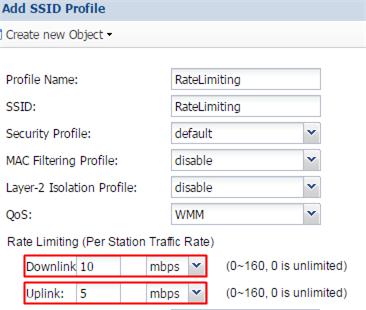 3.3.1 Configure Rate Limiting 1 Go to CONFIGURATION > Object > AP Profile > SSID, click Add to add a new SSID,