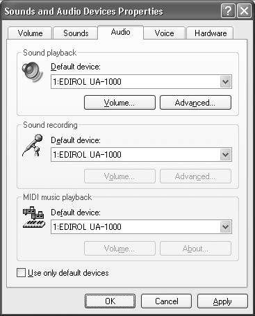 Preparations for using the UA-1000 Input/output device settings 1 2 3 4 If you are using the UA-1000 with the Media Player included with Windows, use the following procedure to make input/output