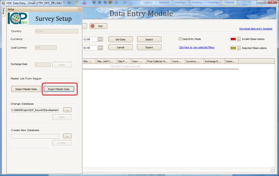 Click n the Exprt Master Data buttn that is available n the Survey Setup screen. Figure 4.1.3.
