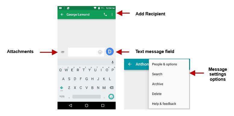 Sending an SMS Application Menu > Messaging > New message» Click the contact icon to enter text message recipient» Compose Text Message and click Send Sending an MMS When creating message, the