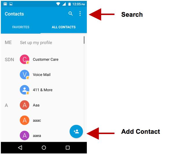 Click the Search icon to enter the contact search interface. Any numbers or letters associated with any of the contacts saved in the list will be shown in the search results.