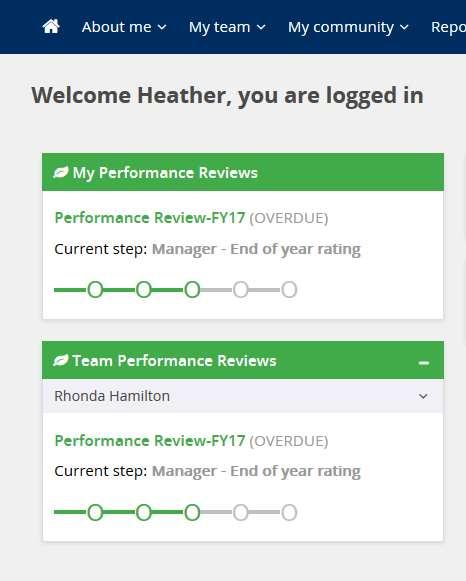 Your own performance reviews are under the My Performance Reviews widget, and reviews for which you are the supervisor are listed under the Team Performance