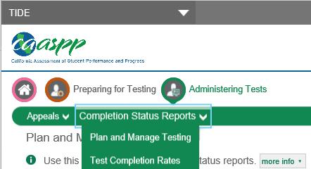Completion Status Reports Test Completion Rates Reports Accessing a Test Completion Rates Report The Test Completion Rates Report may be generated by selecting the Test Completion Rates option from