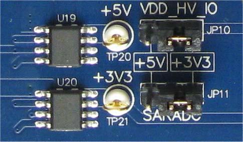 sets the VDD_HV_ADCxx voltage level (3.3 V or 5 V). Figure 7. Automatic DC source selector - jumpers and test points 2.