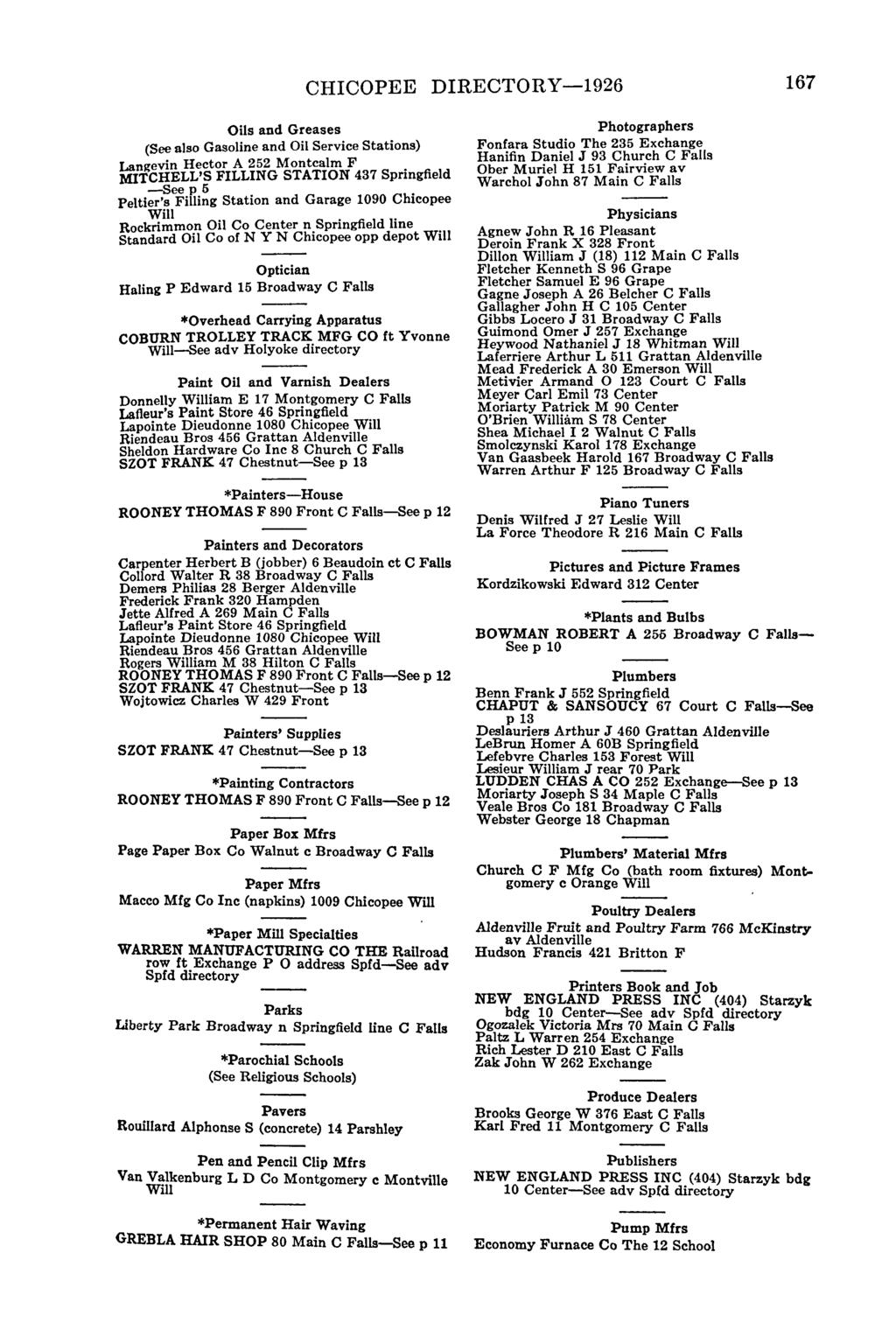 CHICOPEE DIRECTORY-1926 167 Oils and Greases (See also Gasoline and Oil Service Stations) Langevin Hector A 252 Montcalm F MITCHELL'S FILLING STATION 437 Springfield -See p 5 Peltier'S FiIIing