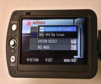 The camera menu selections will then appear on the LCD screen.