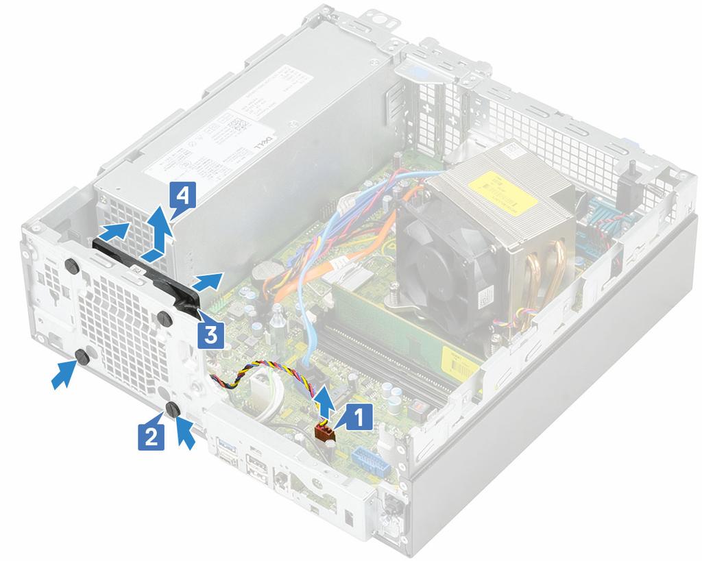 Installing the system fan 1 To replace the system fan: a Align and place the system fan in the system chassis [1].