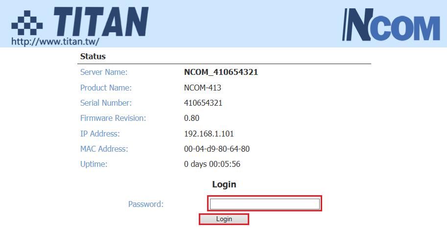 After clicking Set New Password the NCOM-413 will have password protection.