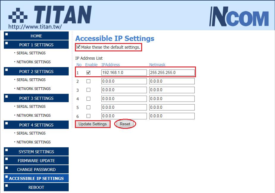 to update the accessible IP settings table for NCOM-413.