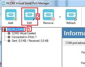 8.3 Manually Edit Existing Virtual Serial COM Ports for NCOM Devices To edit existing virtual serial COM port for NCOM devices, select