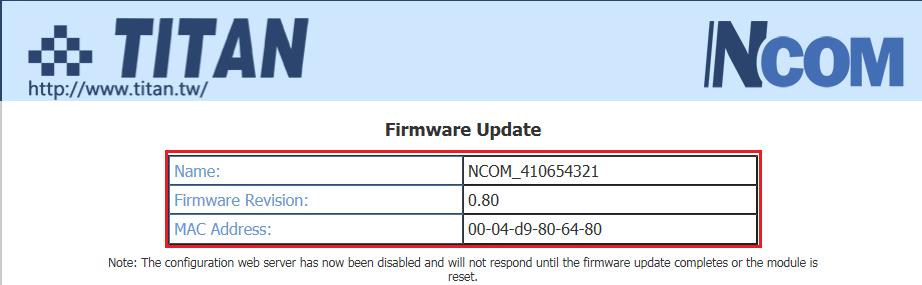 Under the web console interface, select FIRMWARE UPDATE and click Update to enable the firmware update interface to upgrade to a new firmware.