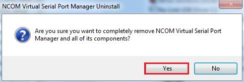 When you click on Uninstall, a message will ask Are you sure you want to completely remove NCOM