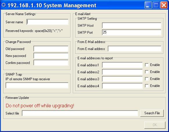 Fig 82. System Management Server Name Settings Server Name: Click in Server name text box and specify Server name to the Serial Device Server. Change Password 1.