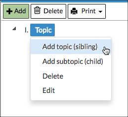 As you are creating your outline, you will be creating both siblings and children of existing outline items. Siblings of item A would be B, C, D, etc.