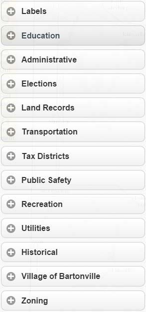 Community Layers Labels: contains labels for city and county roads Education: libraries and schools Administrative: city and county enterprise zones, townships, sections, quarter sections,