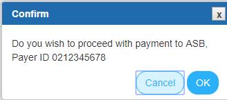 On clicking the Make Payment button a confirmation dialog will be presented to continue with the payment. We suggest you reconfirm the bank and payer ID details with your customer.