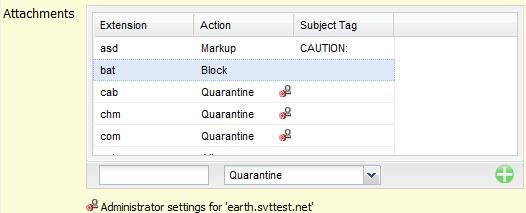 1. Click on the Policies tab. 2. In the Attachments (Yellow Zone) section, enter the file extension of the attachment to filter. Figure 7. Attachment options 3.