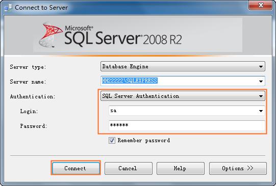 Step 2 Set the following parameters according to the settings specified in 4.2.1 Installing and Configuring the Microsoft SQL SERVER 2008 Express.