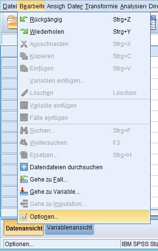 5. The hosted instance of SPSS is in German. How do I change the language? In SPSS, select: Bearbeiten / Optionen, and in the dialog, select the Sprache tab.
