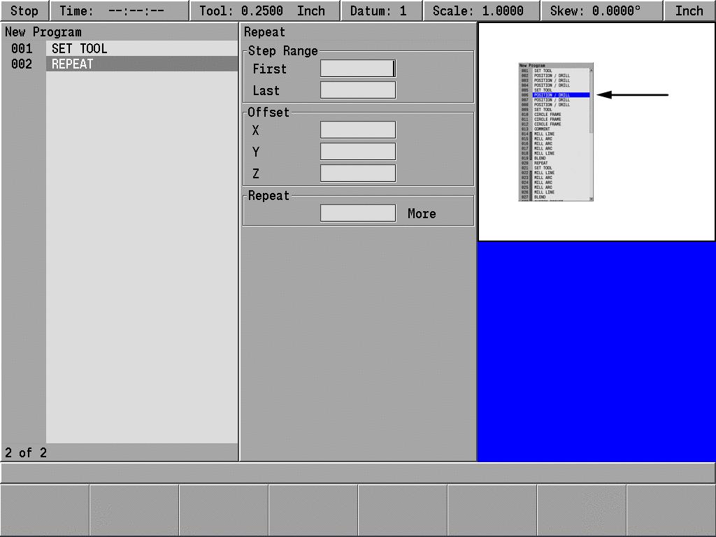 To program a mirror: From the PGM screen, press the Program Steps soft key. Press the Mirror soft key. Enter the first and last steps in the Step Range that you would like to mirror.
