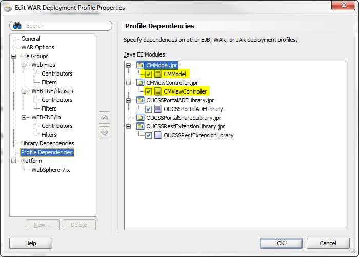 10 Review Profile Dependencies in the deployment profile to make sure all relevant projects inside ExtendOUCSSPortal