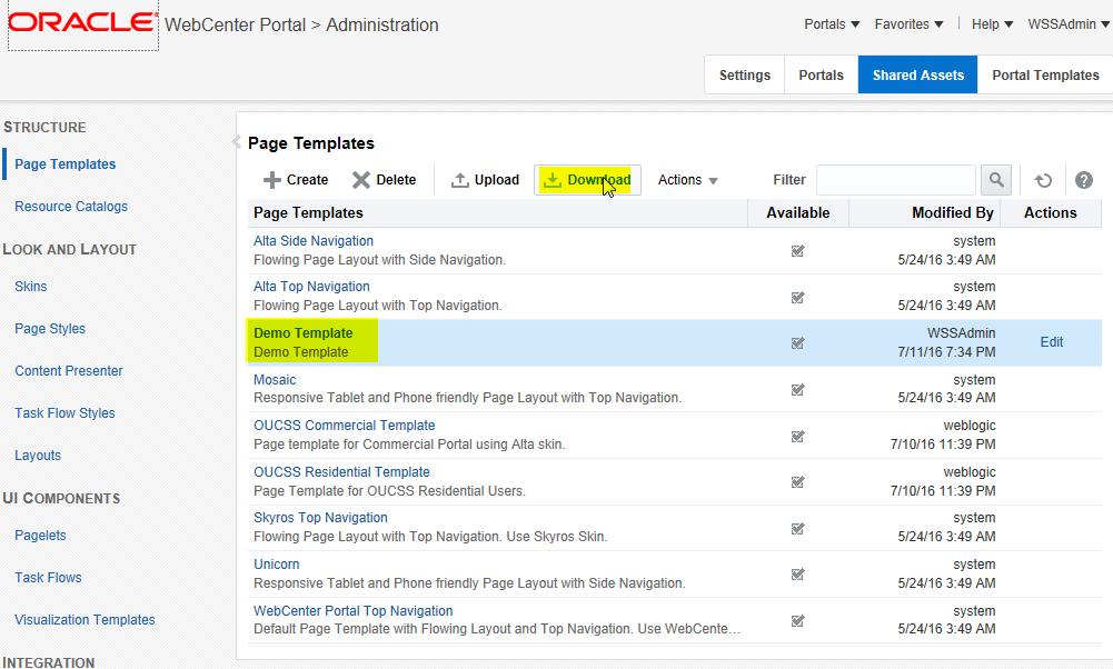 2 Choose the Shared Assets tab, then click the Page Templates link in the Structure section.