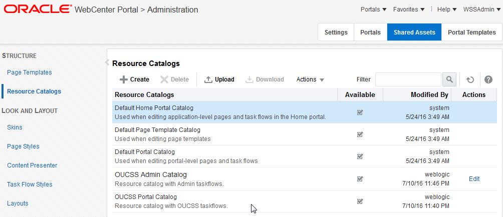 Customizing the Resource Catalog Portal application is configured to use separate catalogs for OUCSS related pages and OUCSS Admin pages.