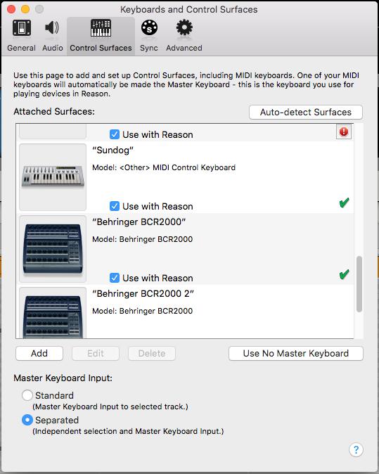 Setting up control surface If you haven t already setup your BCR2000 in Reason, go to preferences and