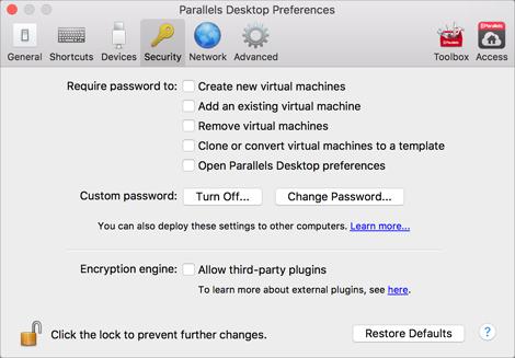 Parallels Desktop Preferences and Virtual Machine Settings Permanent assignments If you want a particular external device to be always available to either Mac or a virtual machine, do the following: