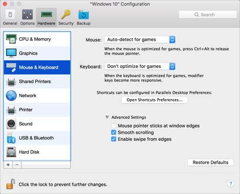 Parallels Desktop Preferences and Virtual Machine Settings Mouse & Keyboard Settings In the Mouse & Keyboard pane, you can view and