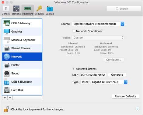 Parallels Desktop Preferences and Virtual Machine Settings Network Settings In the Network pane, you can view and configure the