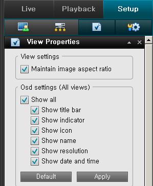 Each bar will display Live when live images are displayed, Rec if video from the camera in question is being recorded.