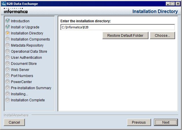 6. On the Installation Directory page, enter the absolute path to the